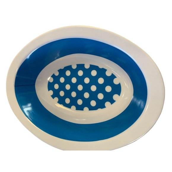 New Blue White Polka Dot Melamine 10 in OVal Vegtable Serving Bowl - Picture 3 of 4